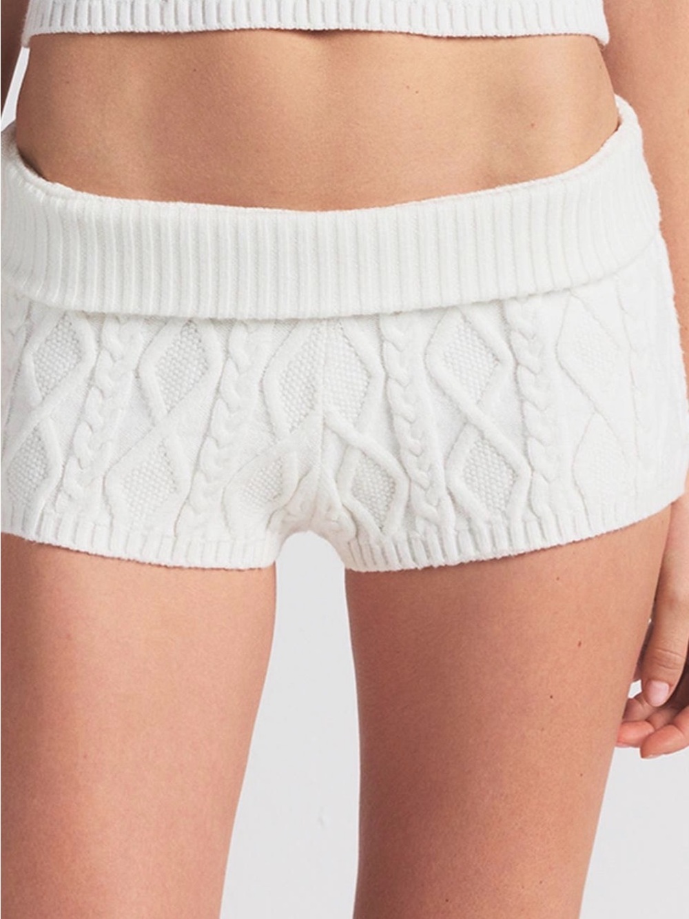 SKIMS White Cable-Knit Ribbed Waist Shorts